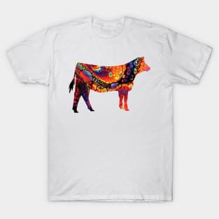 Livestock Farm Girl Show Heifer with Marble Background T-Shirt